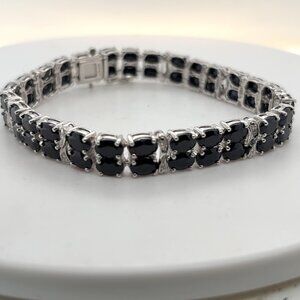 Sterling silver and black spinel oval stone bracelet